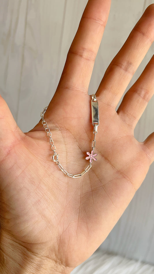 Esclava Flor Rosada 16cm Ajustable - Plata 925