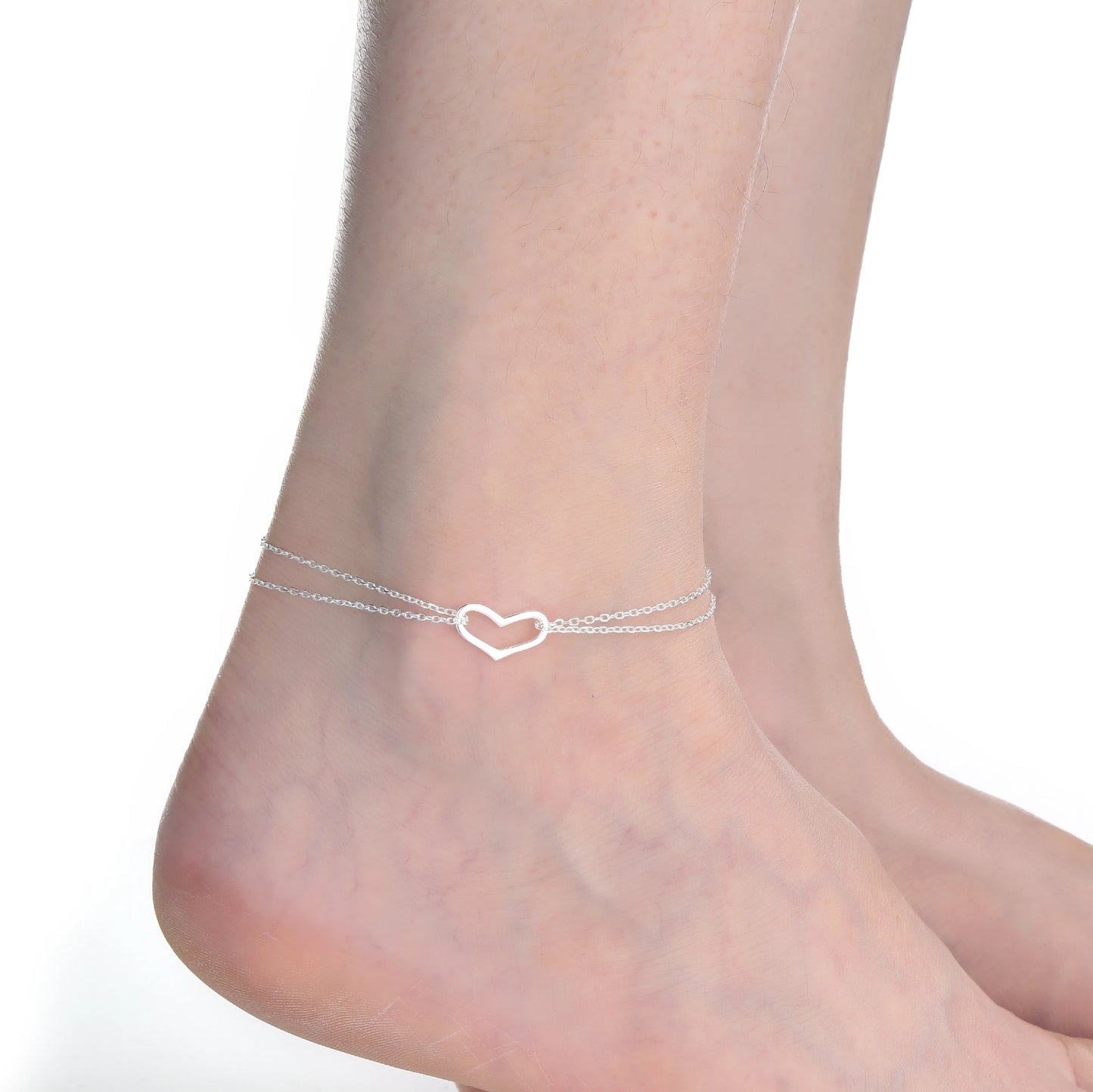 Tobillera Corazon 25cm Ajustable - Plata 925