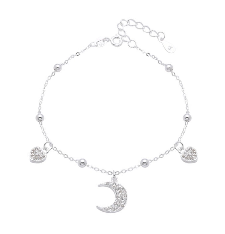 Tobillera Dije Luna y Corazones Plata 925