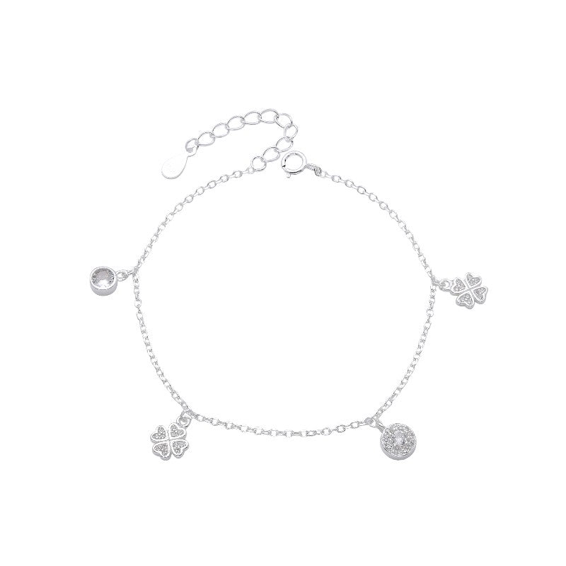 Pulsera Dijes Trébol y Brillantes 20cm - Plata 925