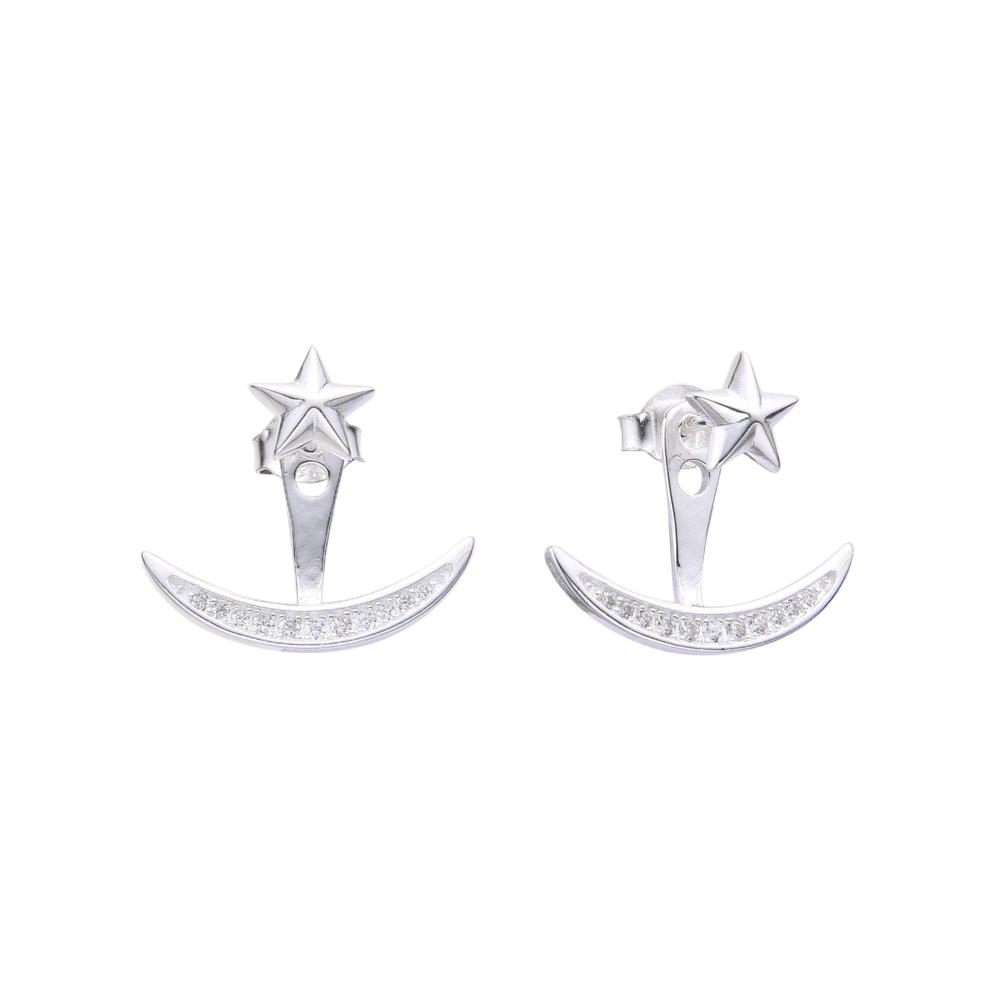 Zarcillos Estrellas con Bases Colgando Plata 925