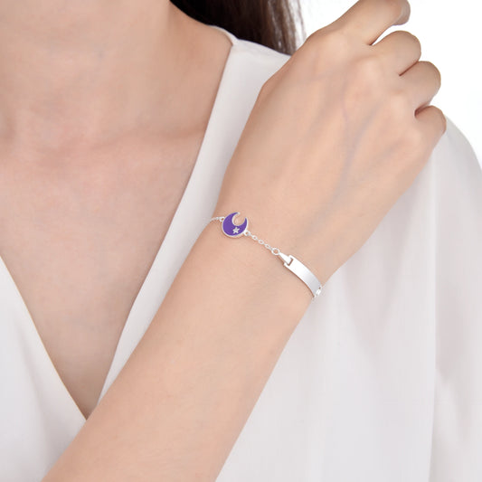 Esclava Luna Morada 15cm Ajustable- Plata 925