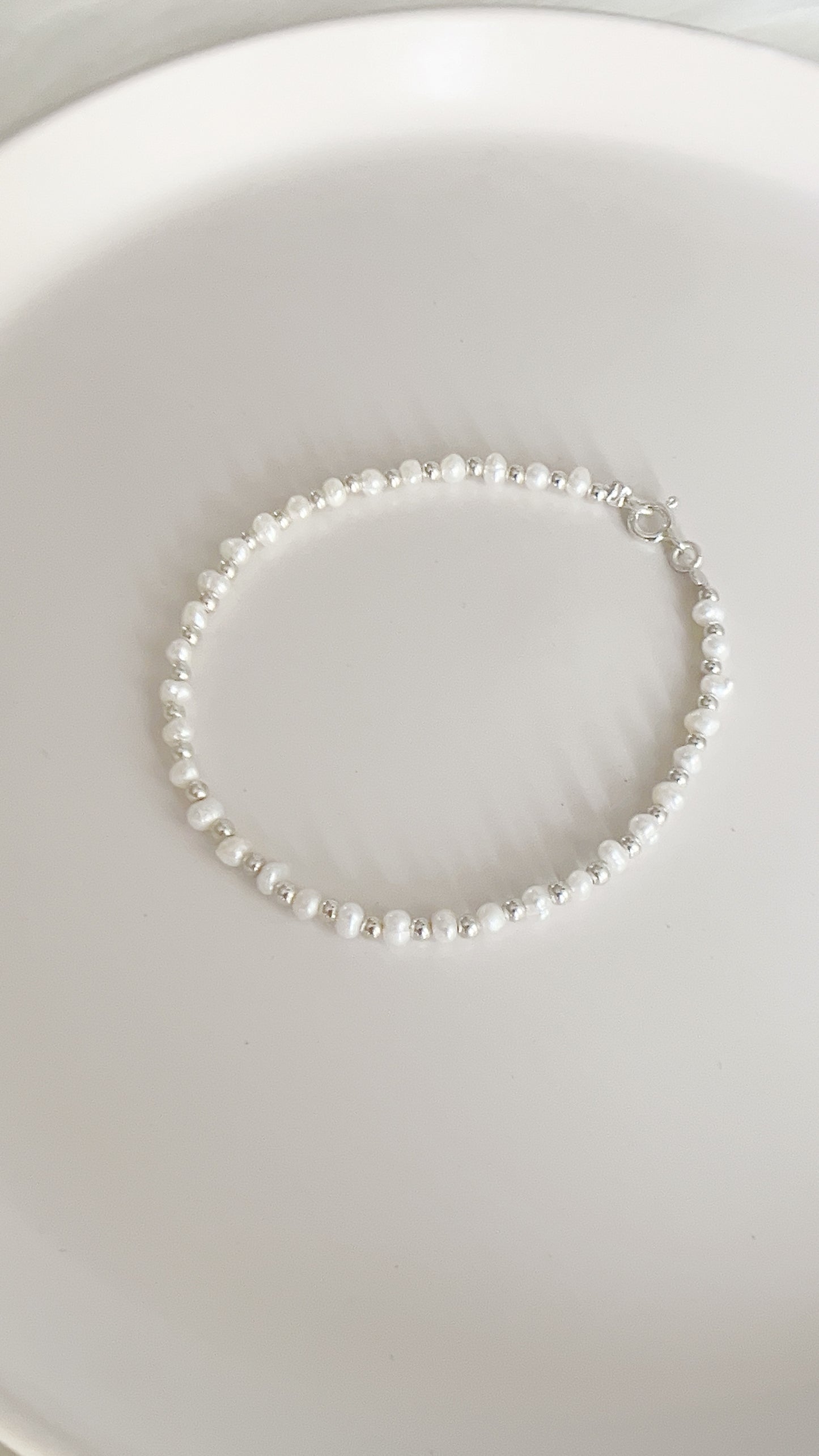 Pulsera Perlas y Balines - 18cm Plata 925