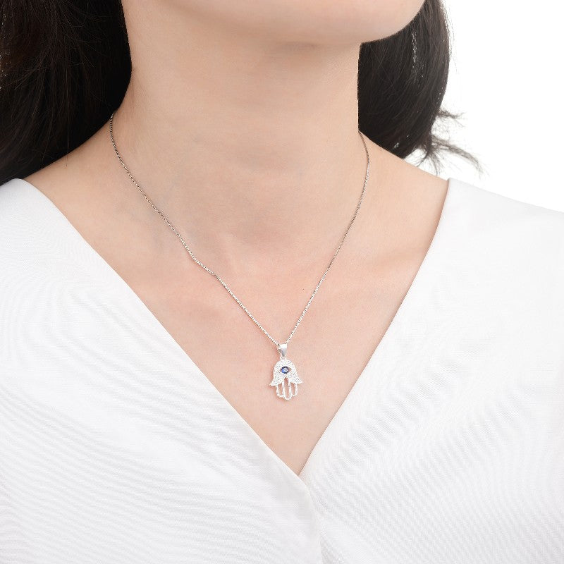 Dije Mano Fatima Cristal Azul 1,7cm - Plata 925