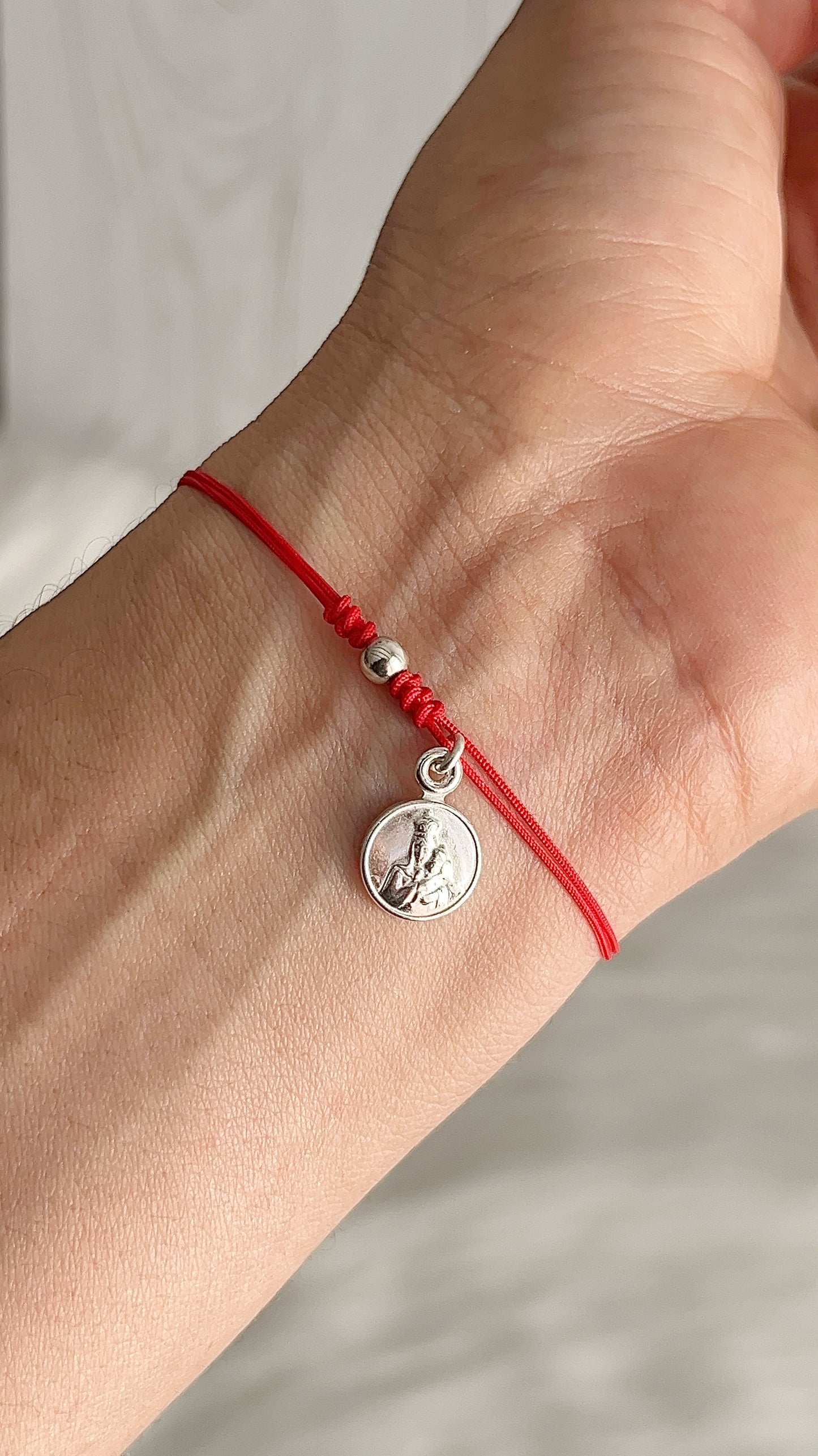Pulseras Hilo Ajustables con Virgen del Carmen 1cm Plata 925