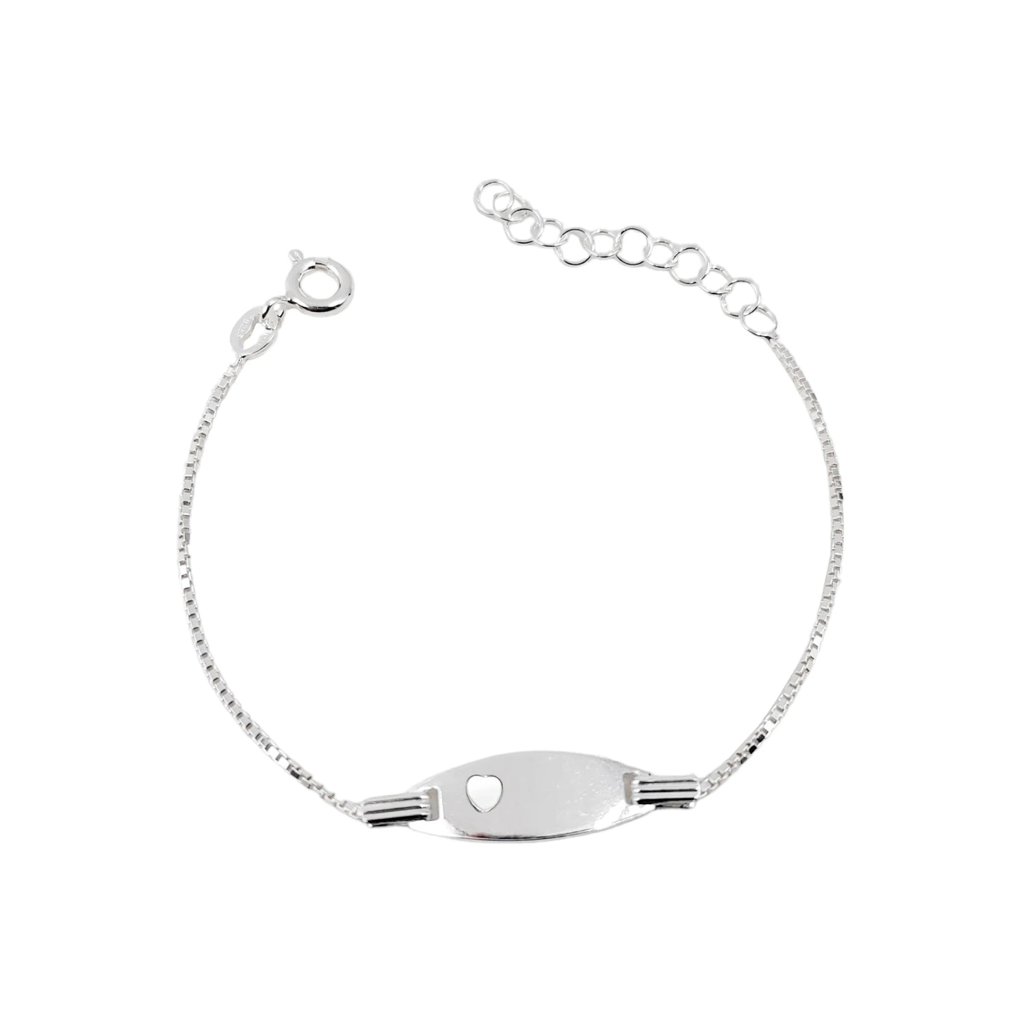 Esclava Tejido Veneciana Placa Ovalada Corazón 15cm Ajustable - Plata 925