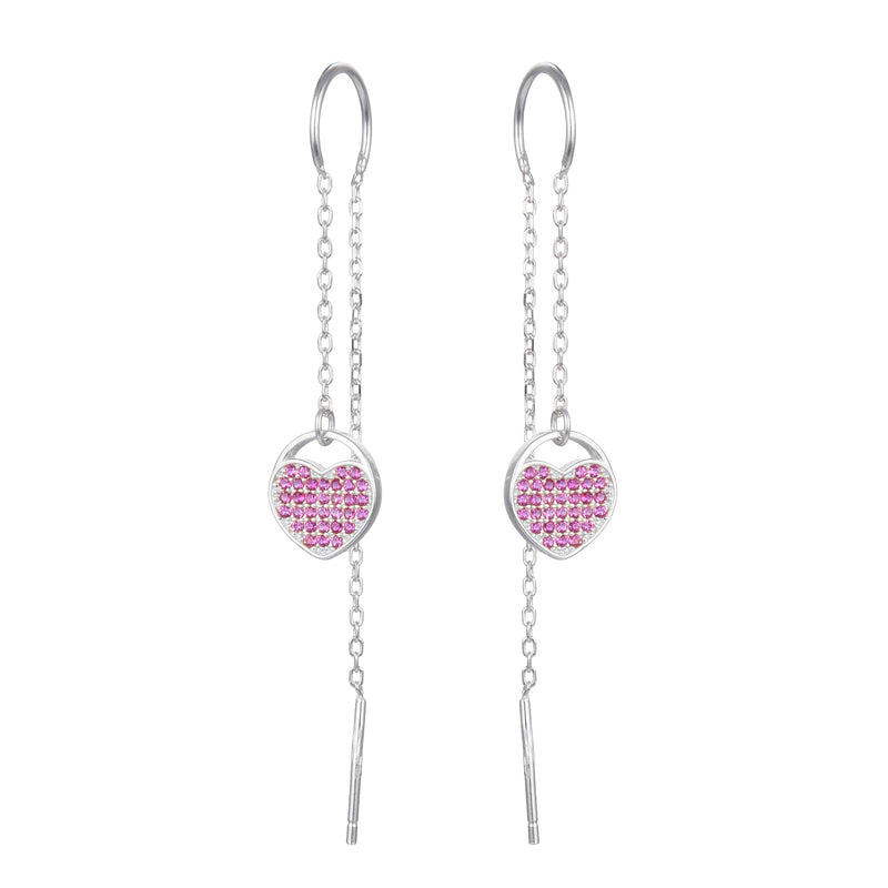 Zarcillos Largos Corazon Fucsia