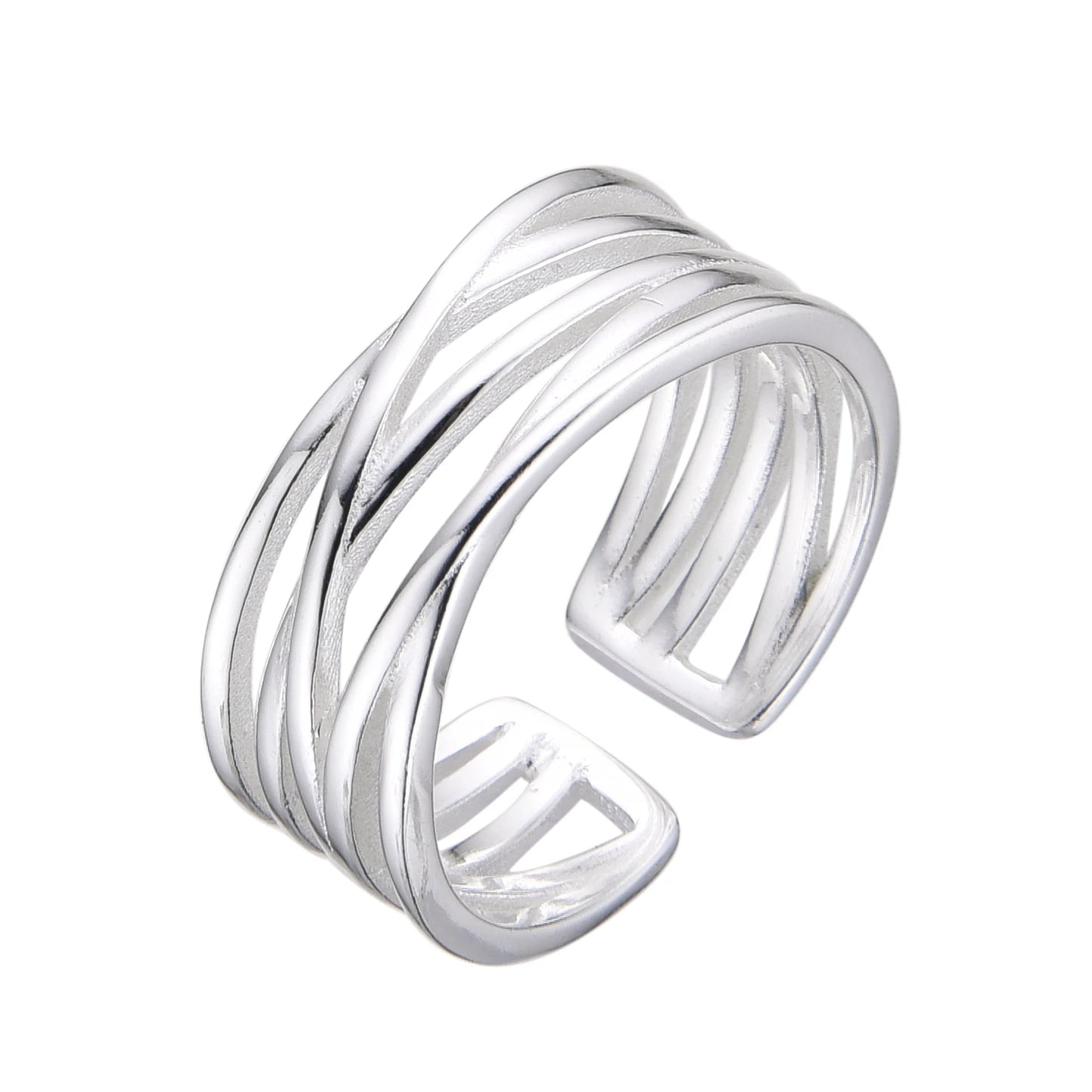 Anillo Grueso Cruzado Ajustable Plata 925