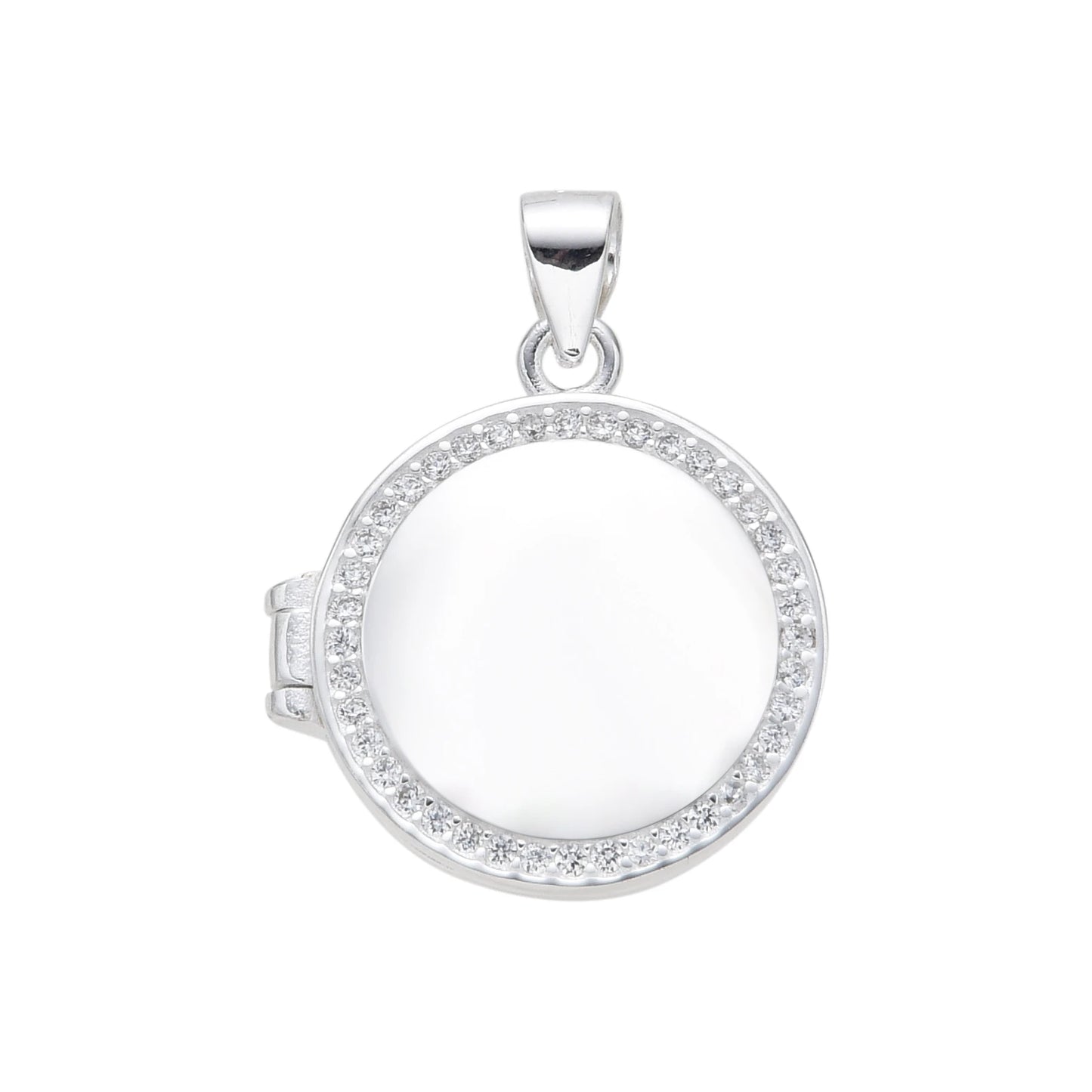 Dije Relicario Redondo con Bordes Brillantes 1,8cm Plata 925