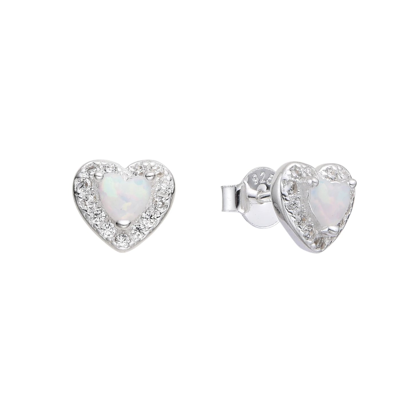 Zarcillos Corazón con Cristal Tornasol Blanco Plata 925