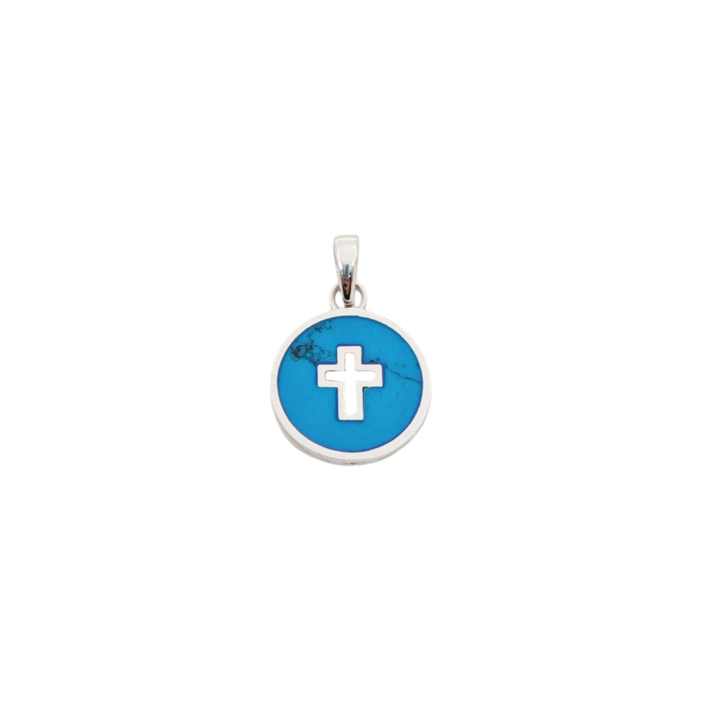Dije Turquesa Redondo con Cruz Plata 925