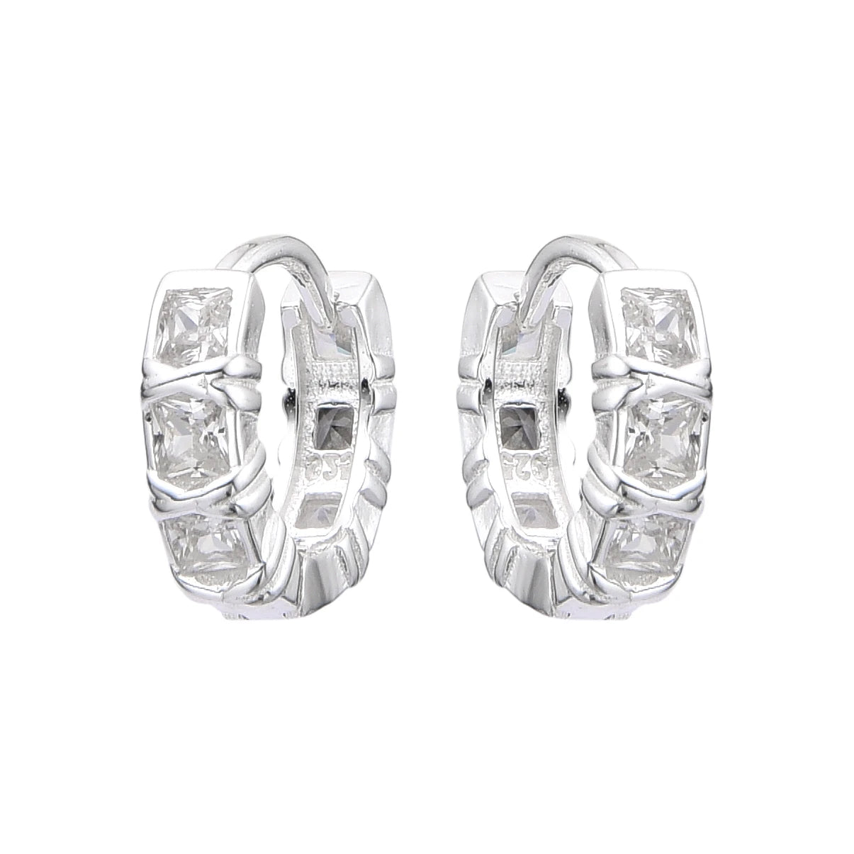 Argollas Cristales Cuadrados 1,2cm Plata 925