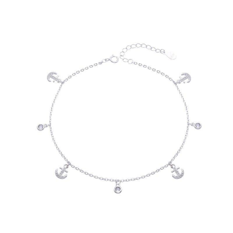 Tobillera Dijes de Ancla y Cristales 25cm Plata 925