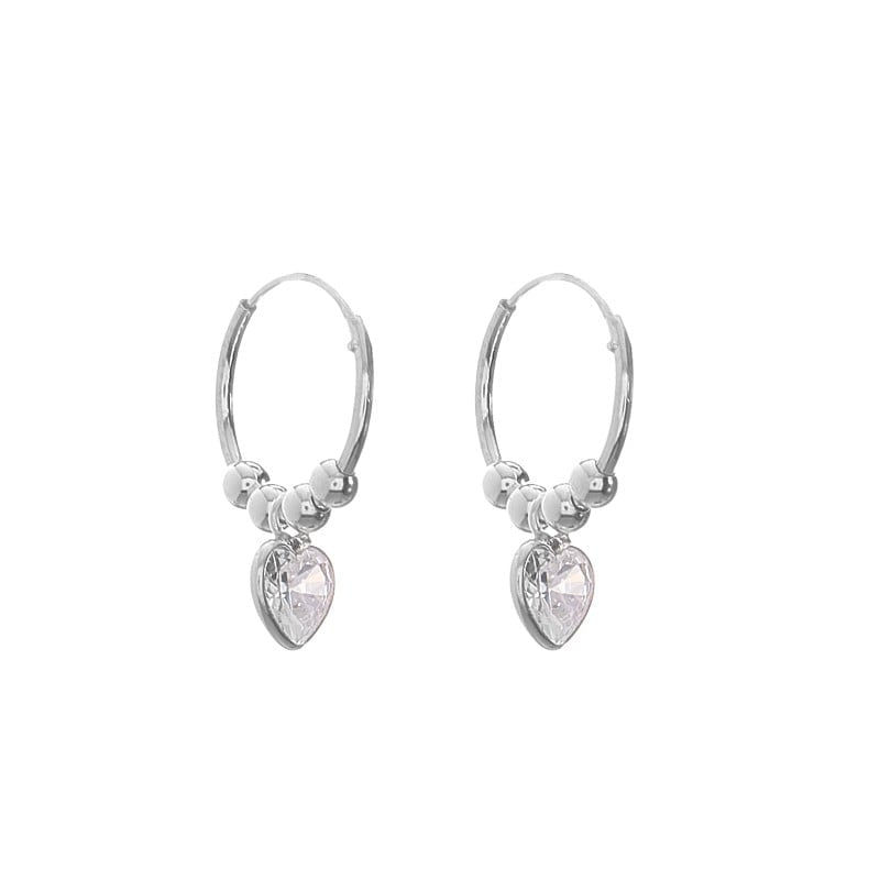 Argollas Bolitas y dije de corazón 1,4cm Plata 925