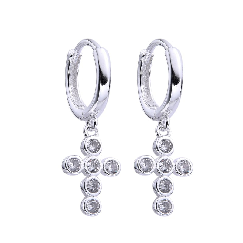 Argollas Dije Cruz de Cristal 1cm Plata 925