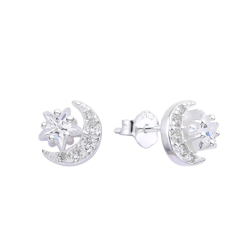 Zarcillos Luna Estrella de Cristal Plata 925