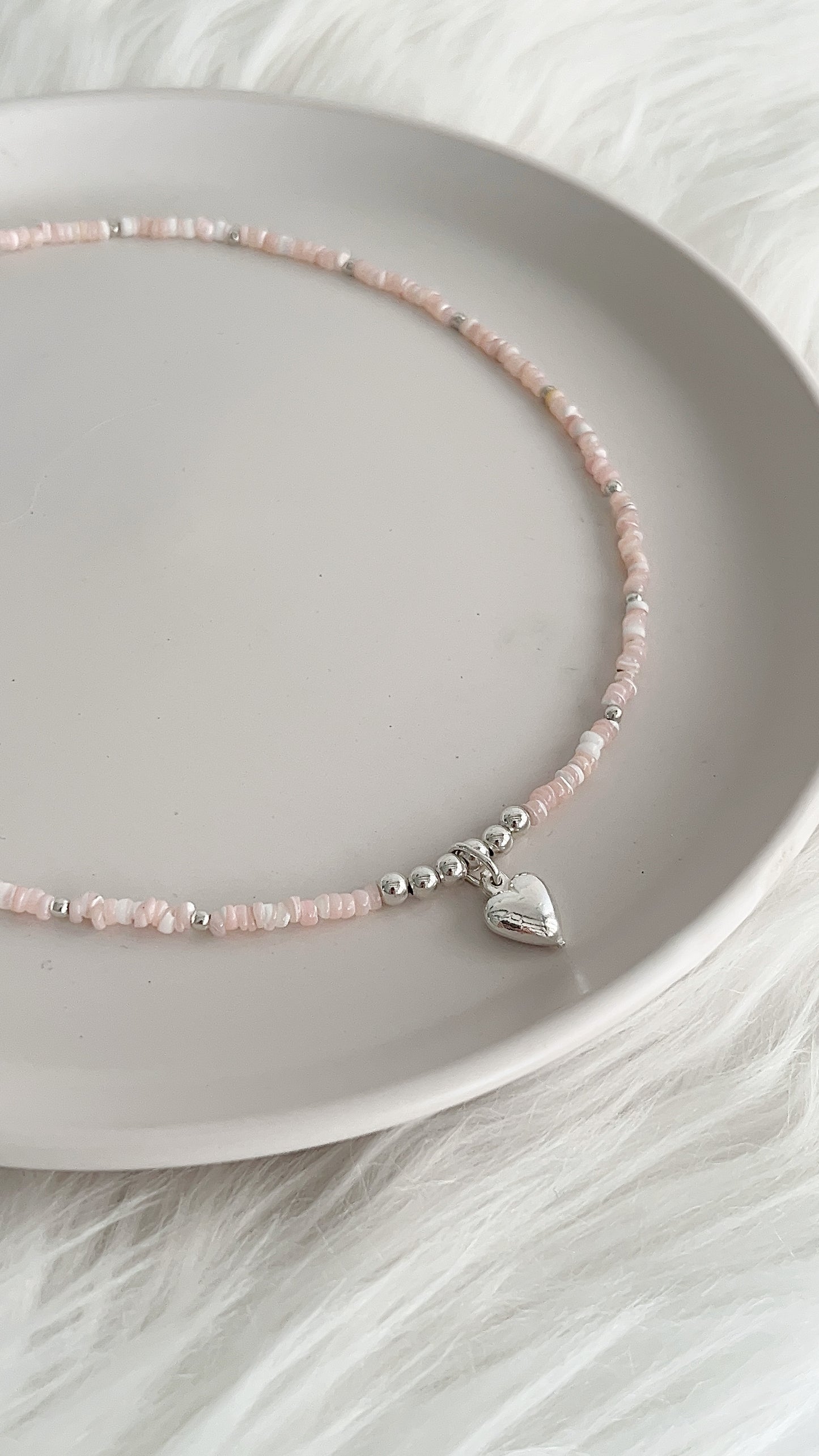 Gargantilla Piedra Pucca Dije Corazón + Balines 2.5mm - 42cm - Plata 925