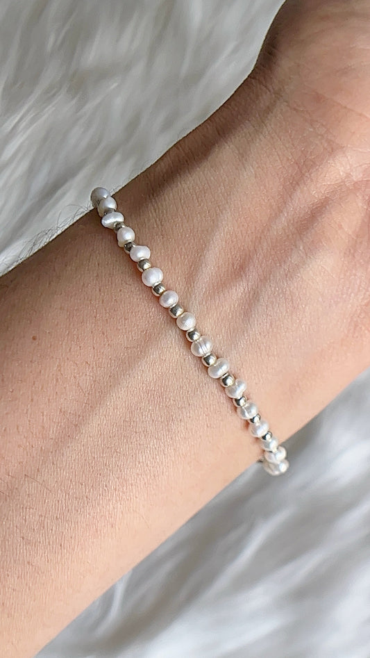 Pulsera Perlas y Balines - 18cm Plata 925