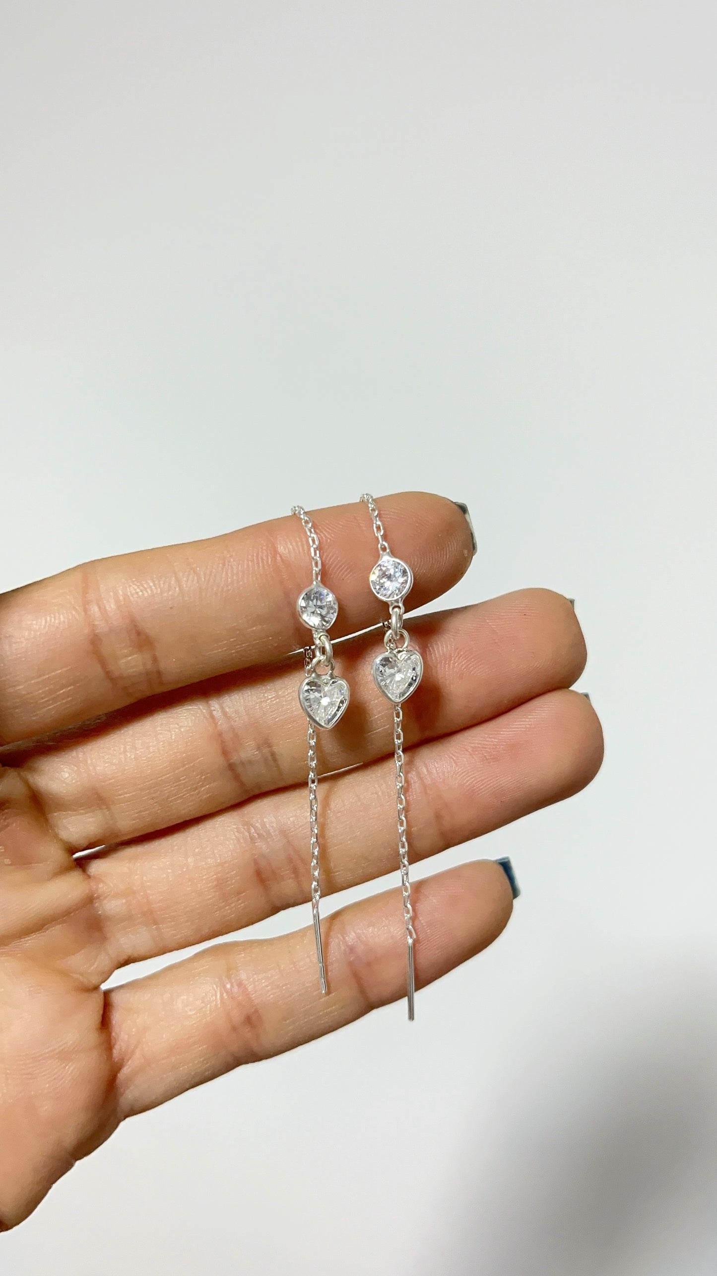 Zarcillos Largos Corazón y Cristal Plata 925