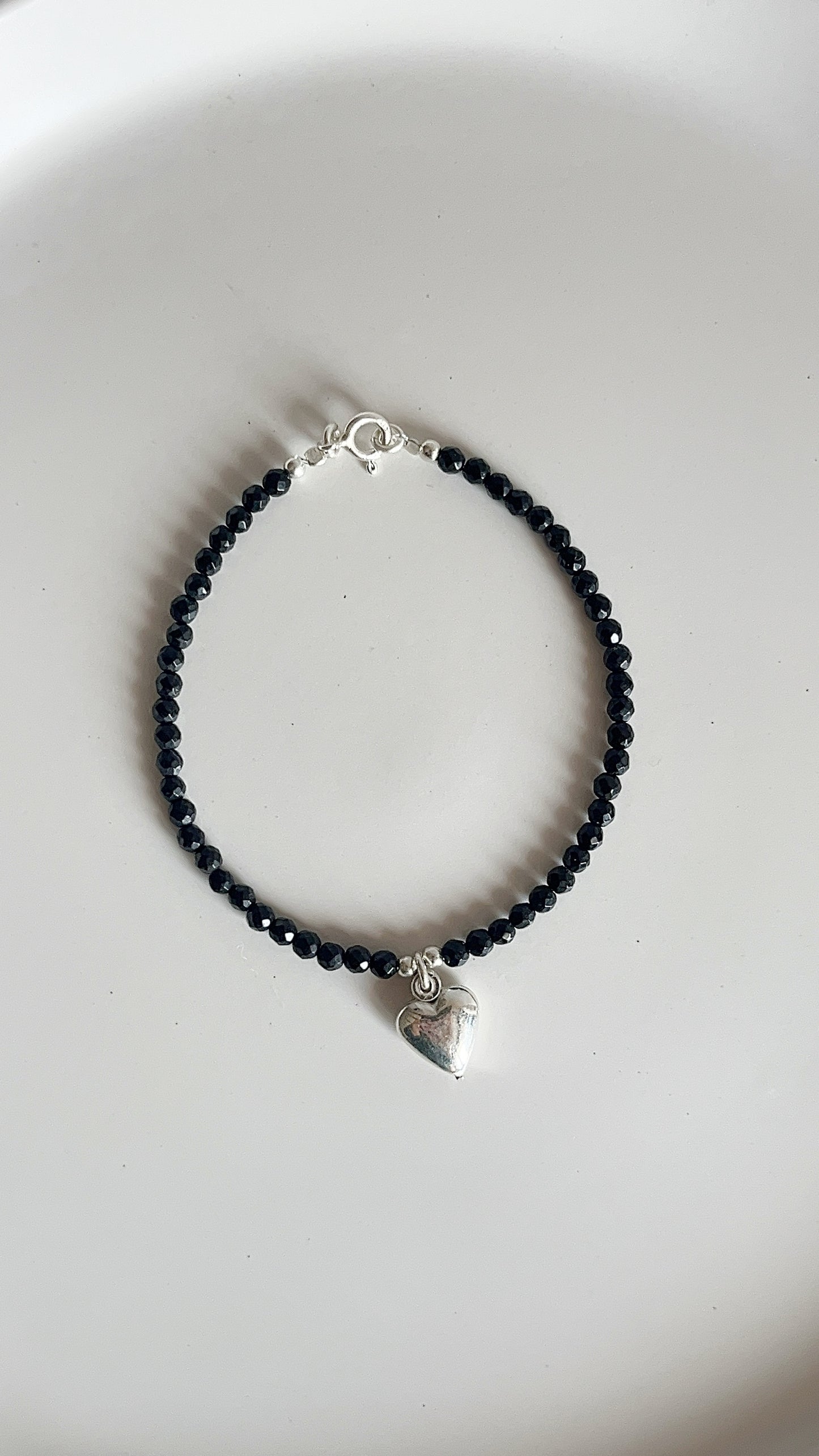Pulsera Ágata con Dije de Corazón Liso 17cm - Plata 925