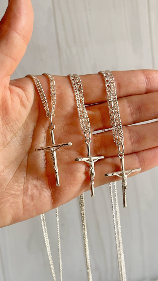 Cadena 45cm, 60cm y 70cm con Cristo 3.2cm - Plata 925