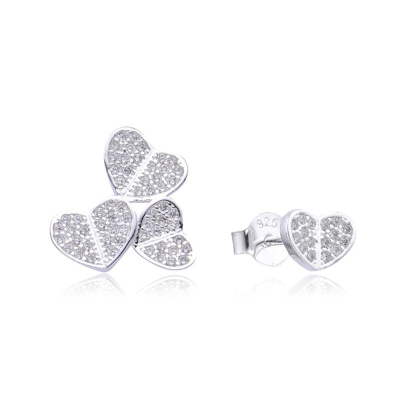 Zarcillos Desiguales Triple Corazones y corazón 925