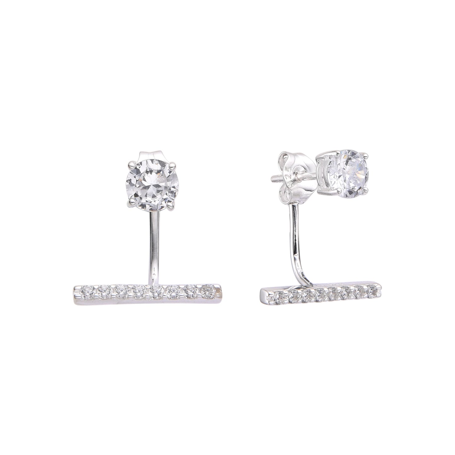 Zarcillos Cristal con Tapa Palito Brillante Plata 925