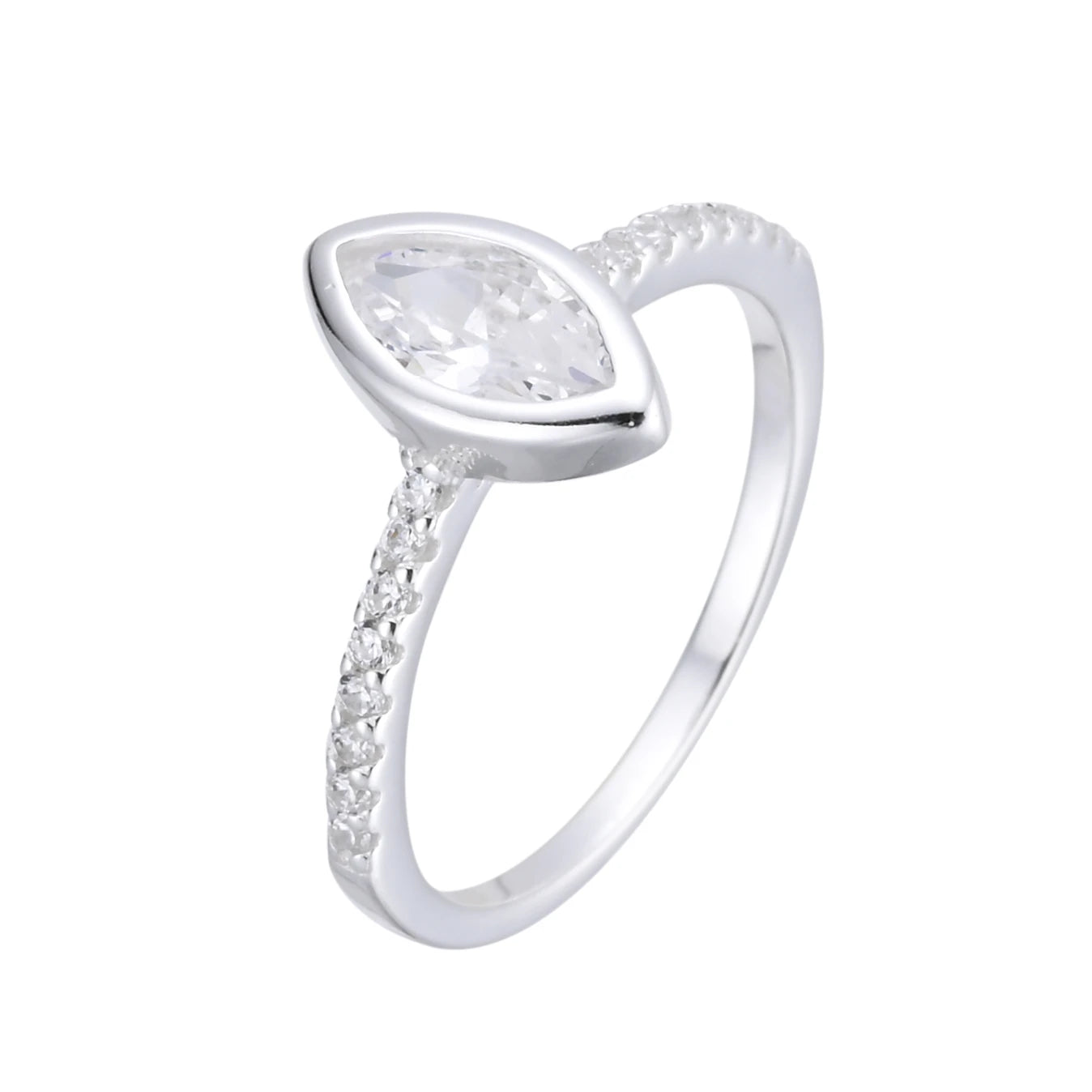 Anillo Compromiso Cristal Alargado y Cristalitos Plata 925