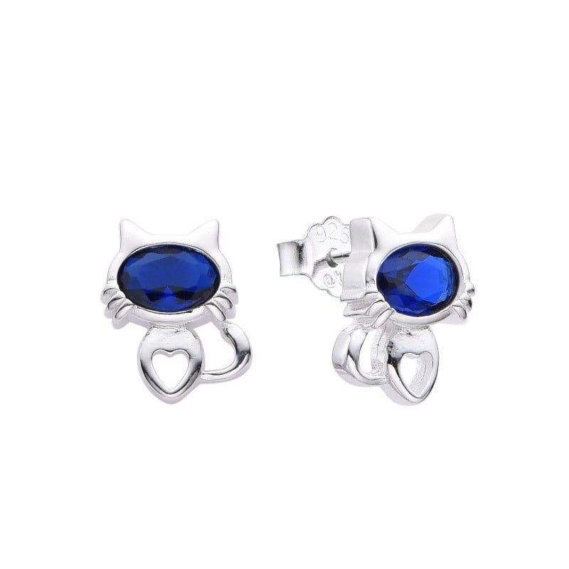 Zarcillos Gato Piedra Azul Plata 925