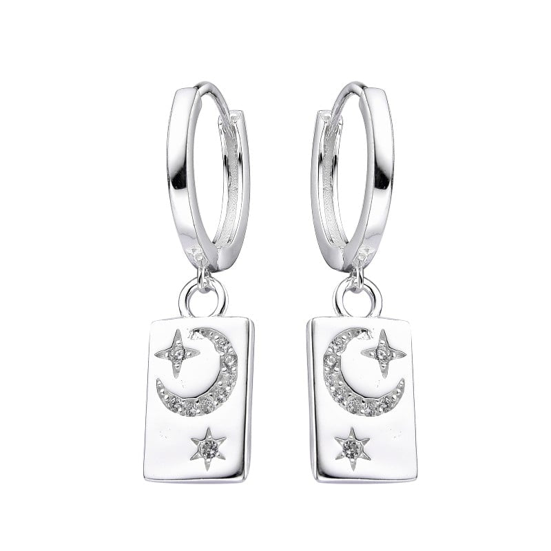 Argollas Dije Cuadrado con Luna grabada 1,2cm