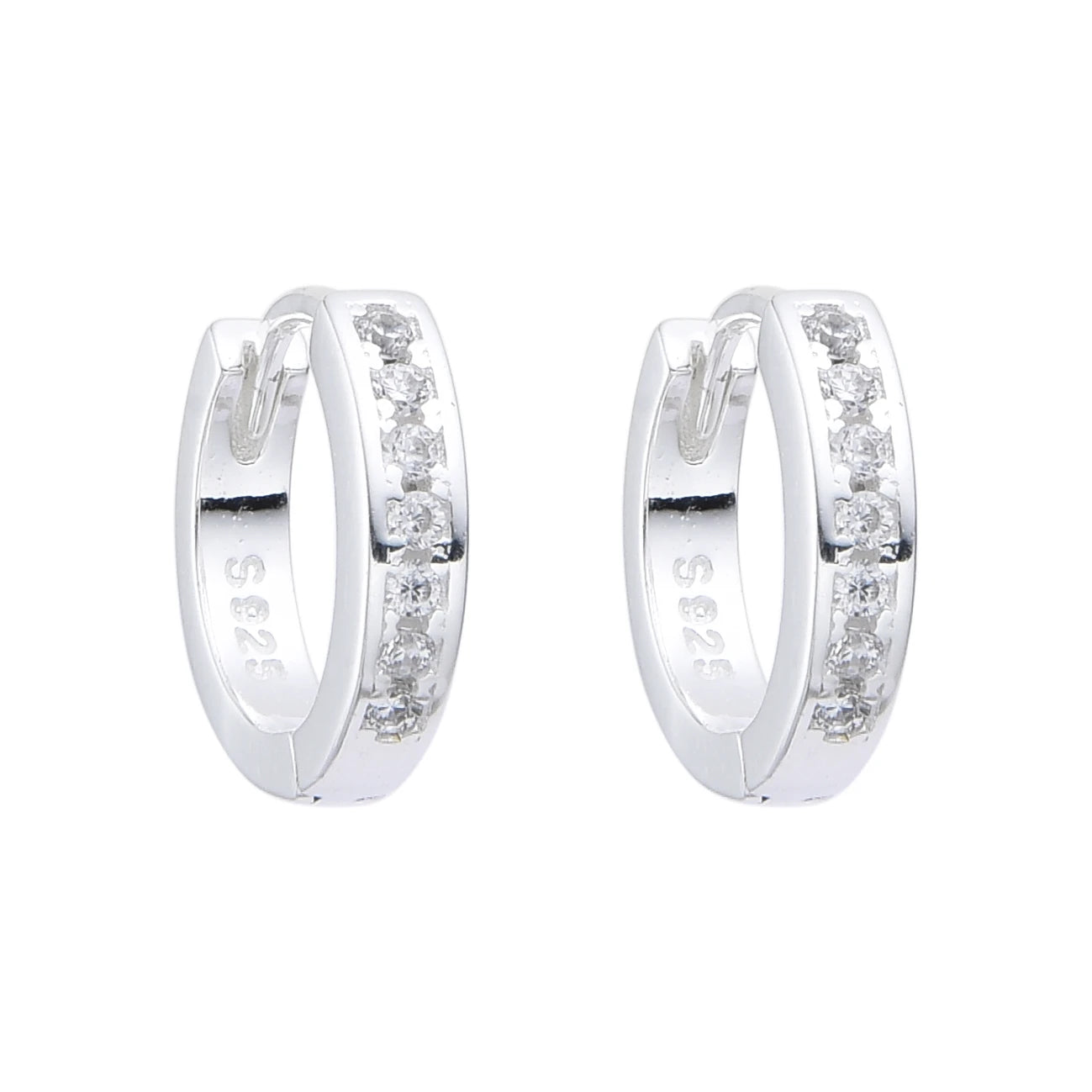 Argollas Cristales Cierre Huggie 1,4cm Plata 925