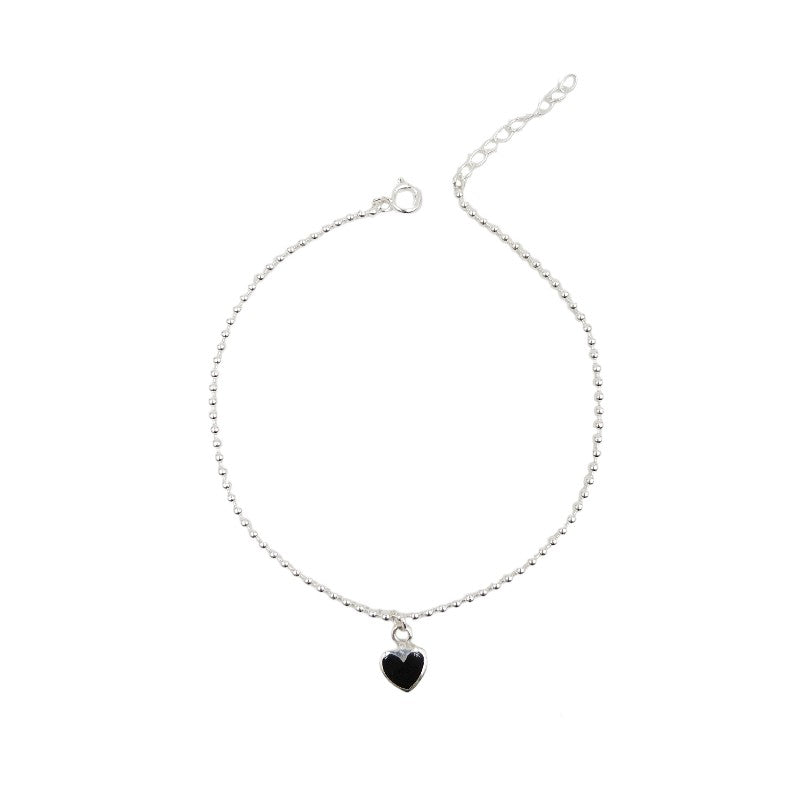 Tobillera Corazón Negro 25cm - Plata 925