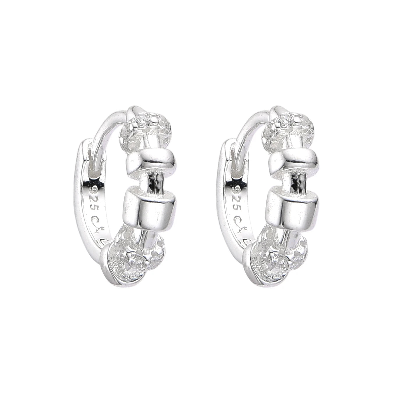 Argollas Aros Lisos y Aros de Cristales Mini Pegados 1,2cm Plata 925