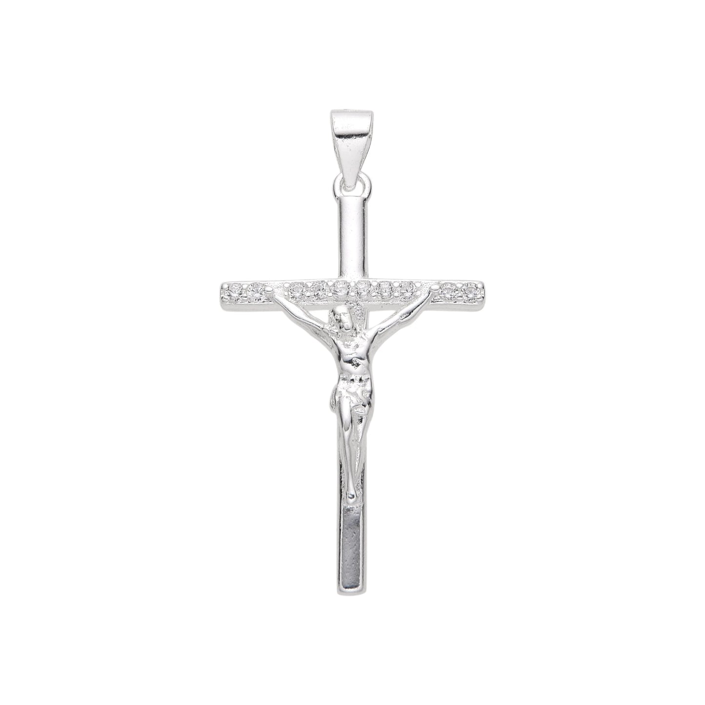 Dije Cristo con Cristales 3cm Plata 925