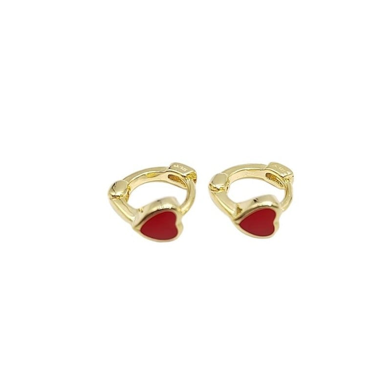 Argollas Doradas Corazones azul o rojo 1cm