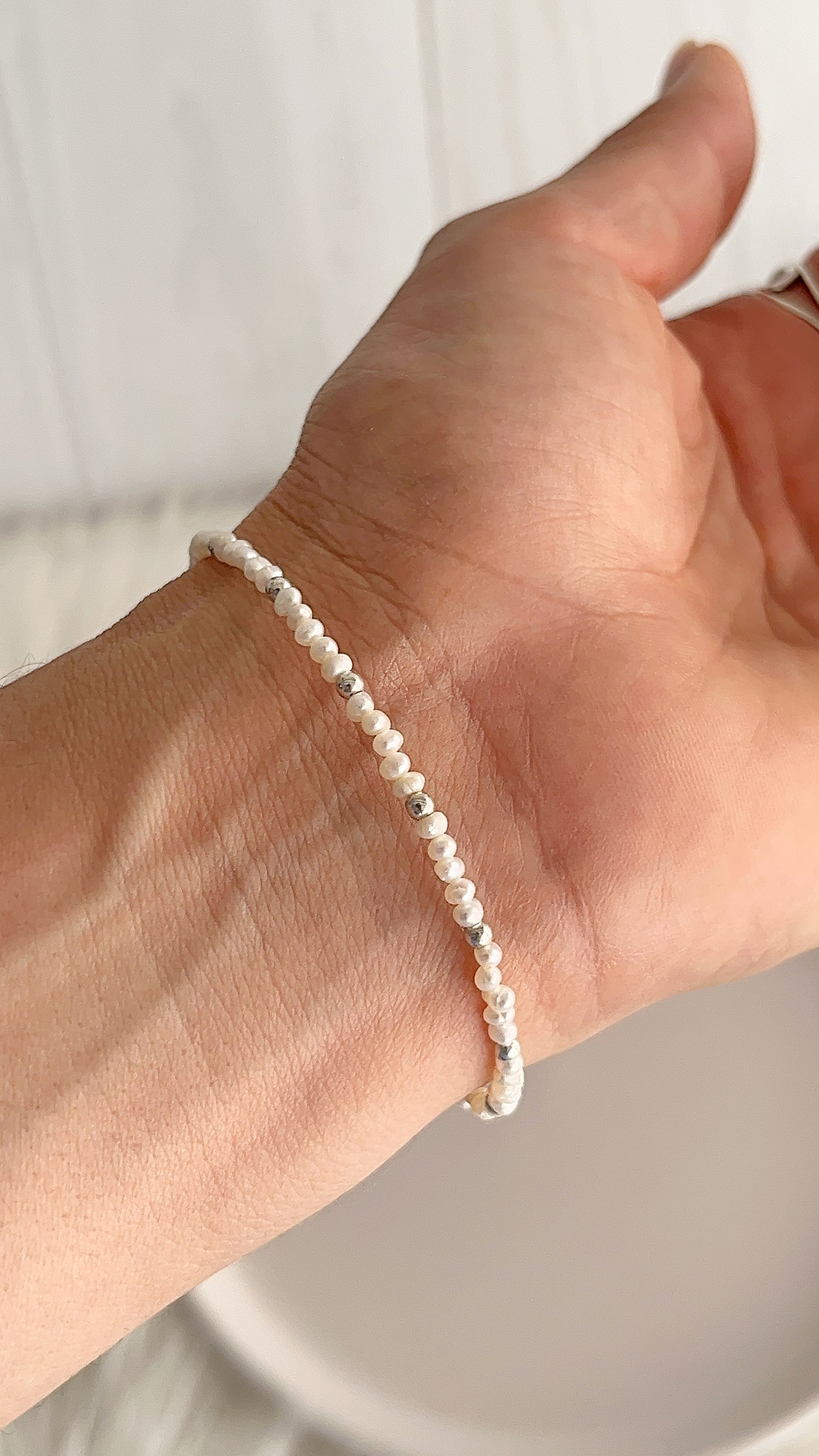 Pulsera Perlas Cultivada y Balines 2.5mm - 18cm Plata 925