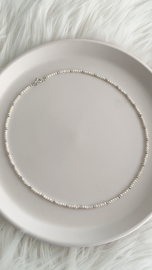 Gargantilla Perlas Cultivada y Balines 2.5mm - 42cm - Plata 925