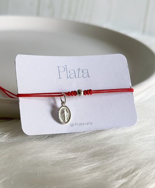 Pulseras Hilo Ajustables con Milagrosa 0,9cm Plata 925