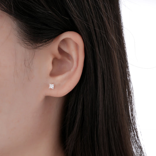 Zarcillos Cristal Cuadrado 3mm Plata 925