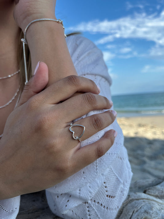 Anillo Sirueta Corazón con Cristal Ajustable Plata 925