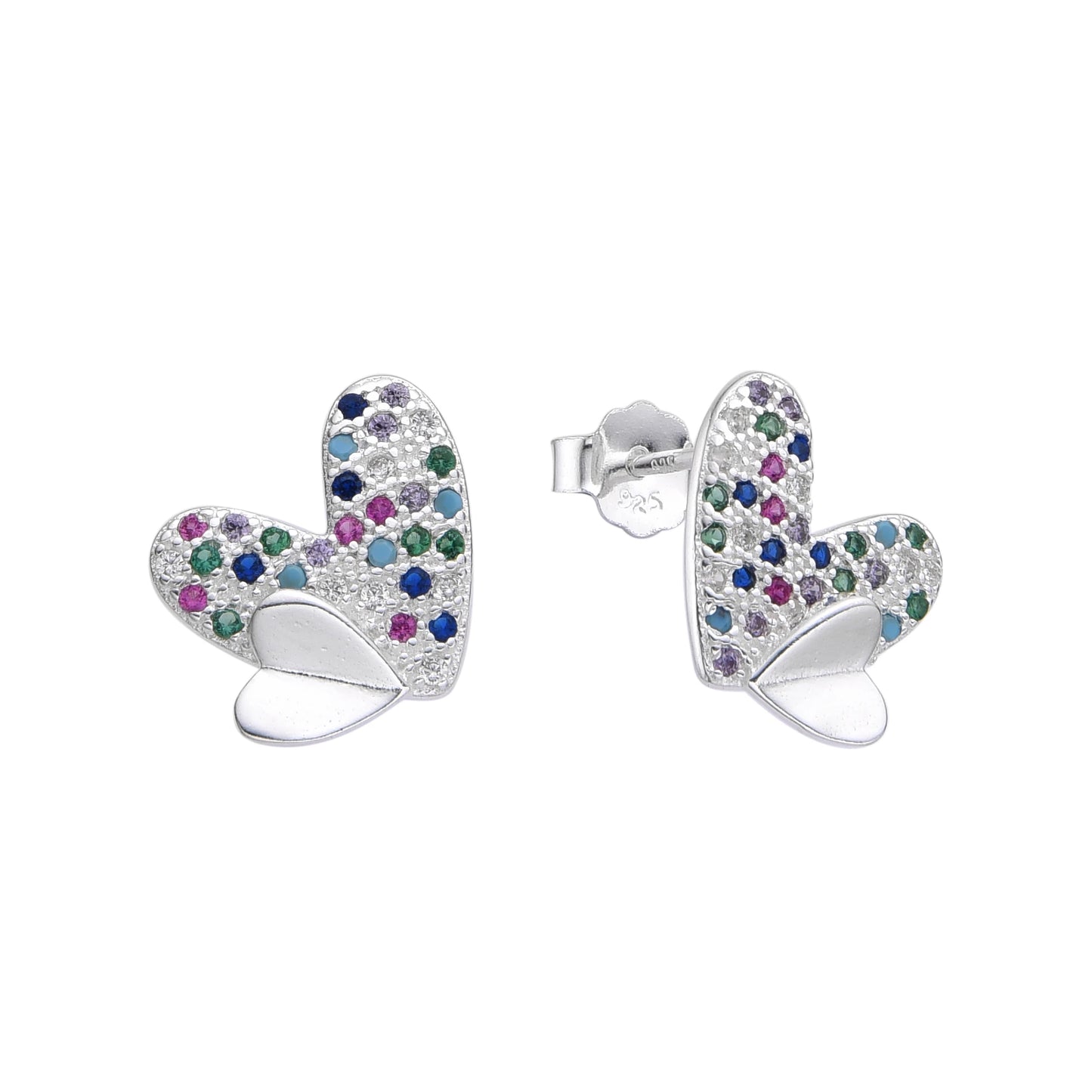 Zarcillos Corazones Doble Cristales de Colores Plata 925
