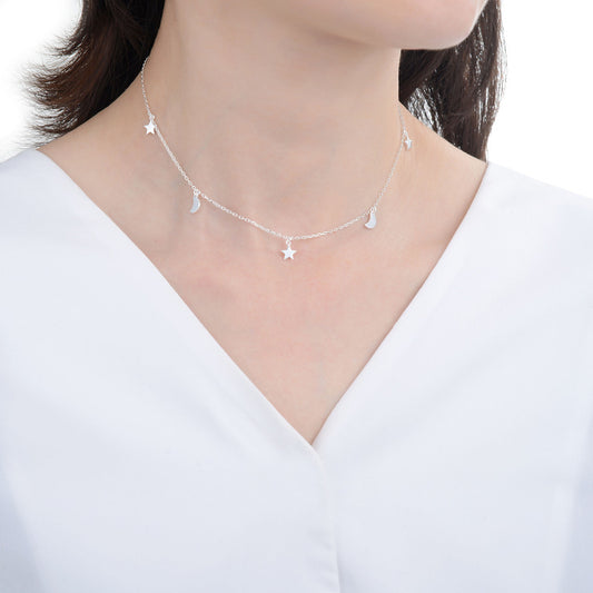Choker Estrellas y Lunas 40cm Ajustable - Plata 925