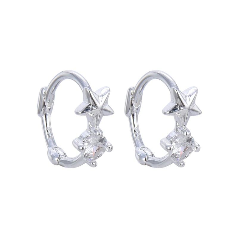 Argollas estrellas y cristal 1cm plata 925