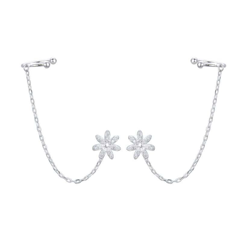 Zarcillos Flores con Aro Ajustable Plata 925