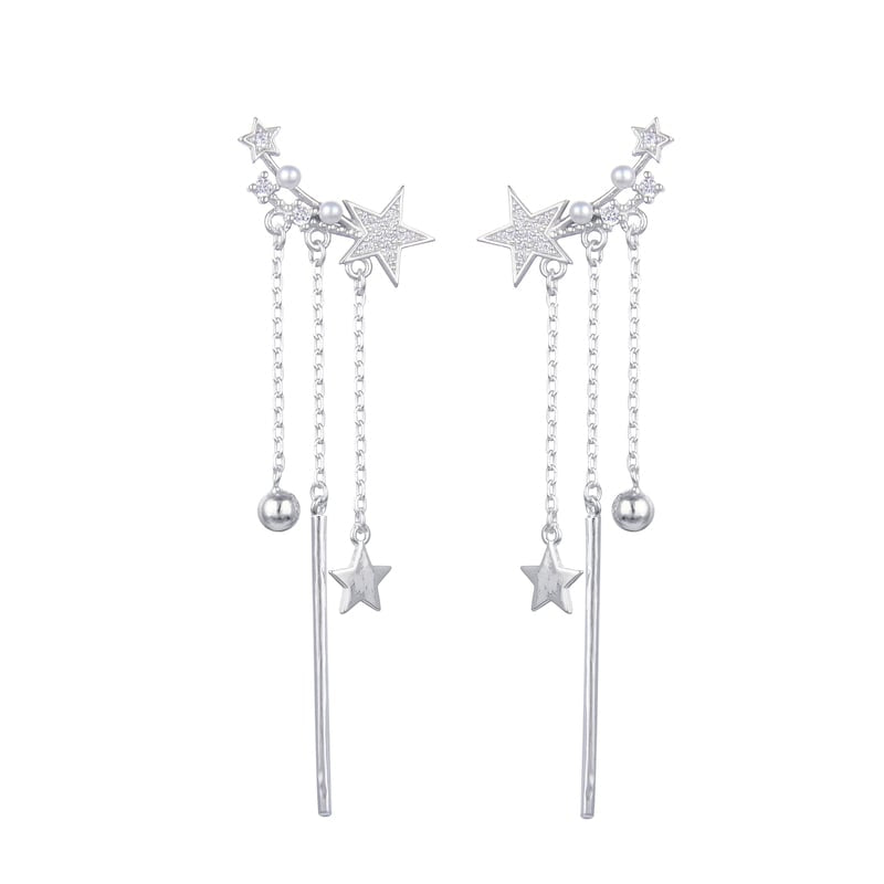 Zarcillos Estrellas Con Cadenas largas Plata 925