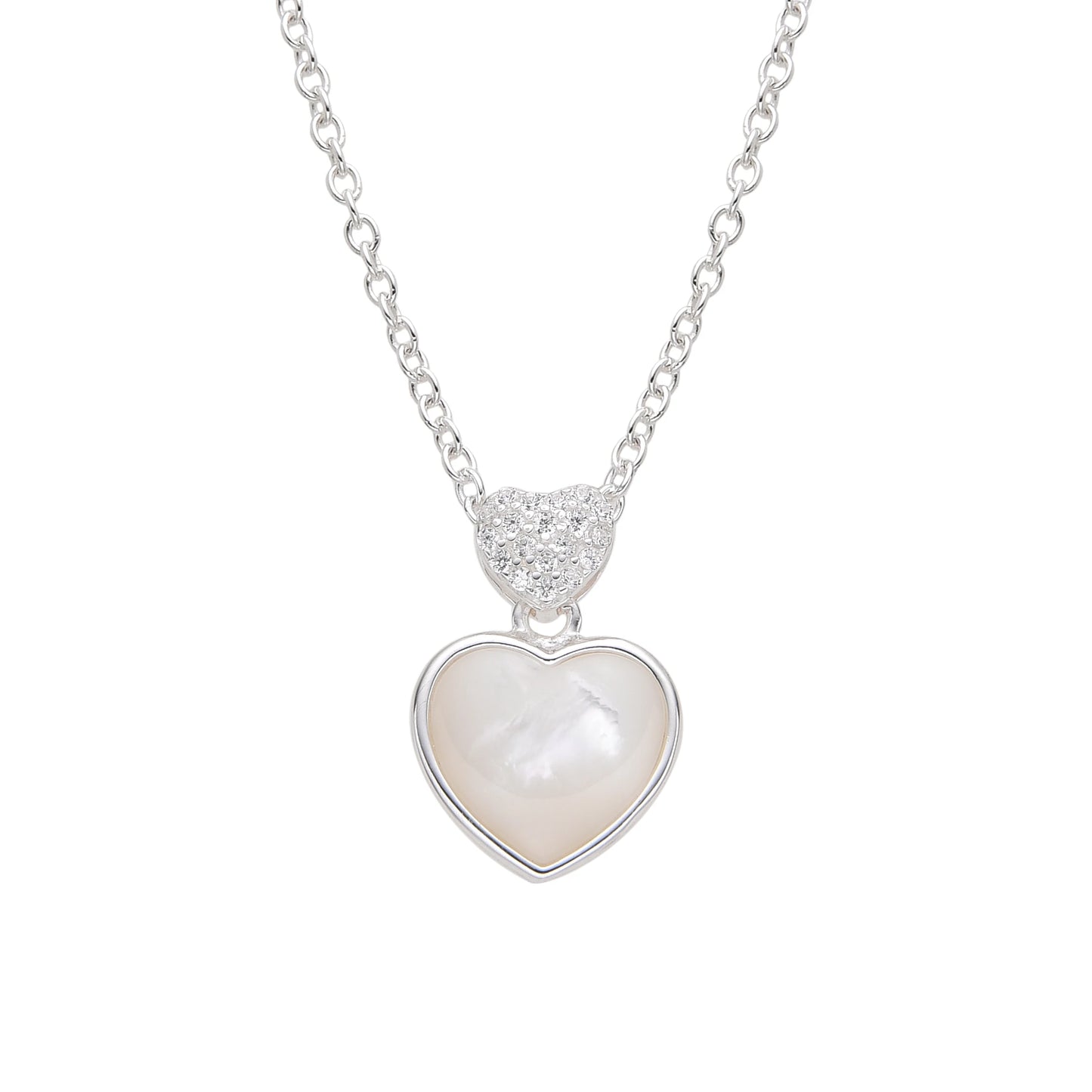 Gargantilla Corazón Doble, Nacarado y Brillante 45cm Plata 925