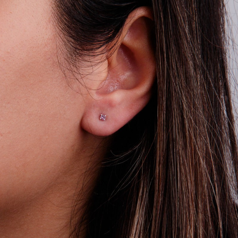 Zarcillos Cristal Rosado 2mm - Plata 925