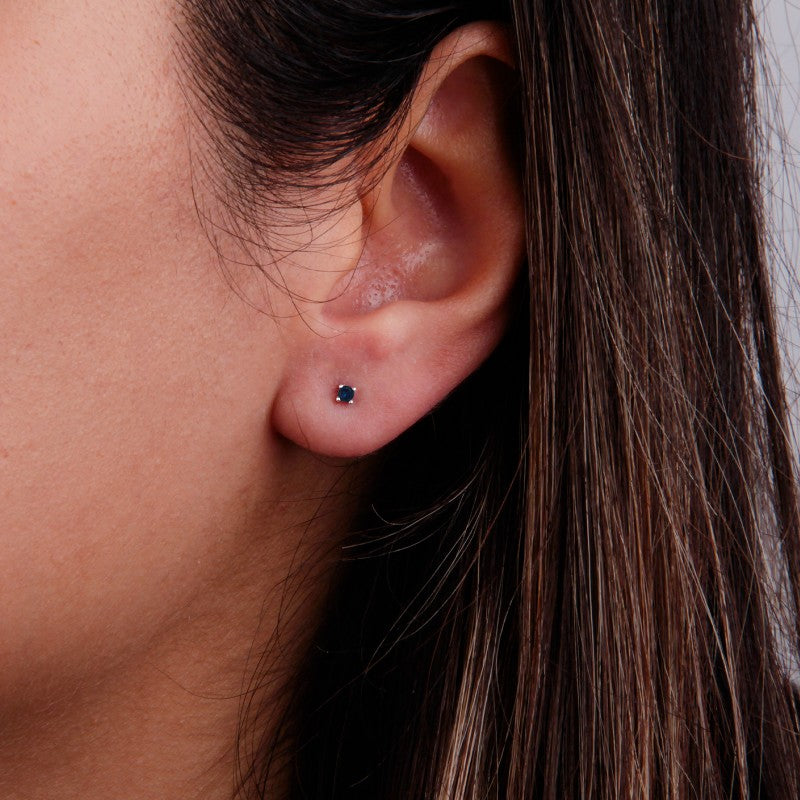 Zarcillos Cristal Azul 2mm - Plata 925