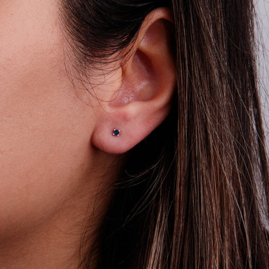 Zarcillos Cristal Azul 2mm - Plata 925