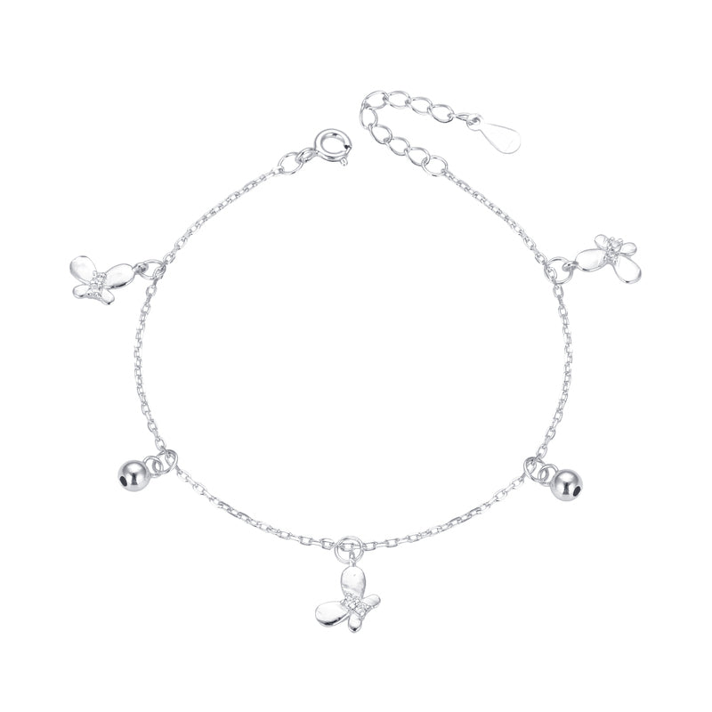 Pulsera Dijes Mariposa y Bolitas Lisas 20cm - Plata 925
